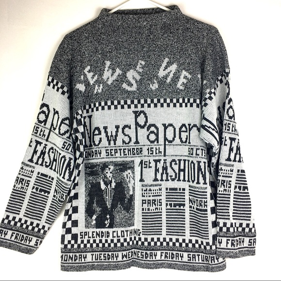 Vintage Newspaper Print Knit Sweater 